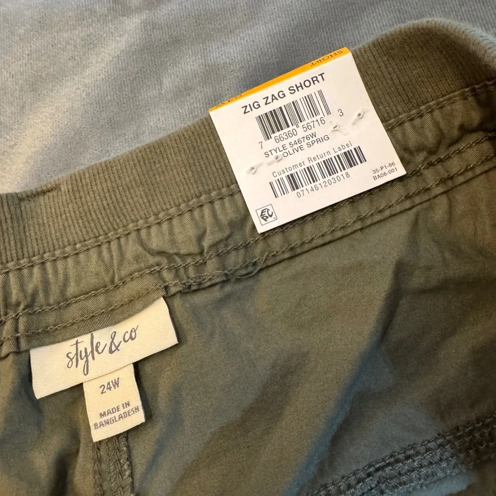 Style & Co Womens Cargo‎ Shorts 24W Olive Green Stretch Utility Outdoor Casual